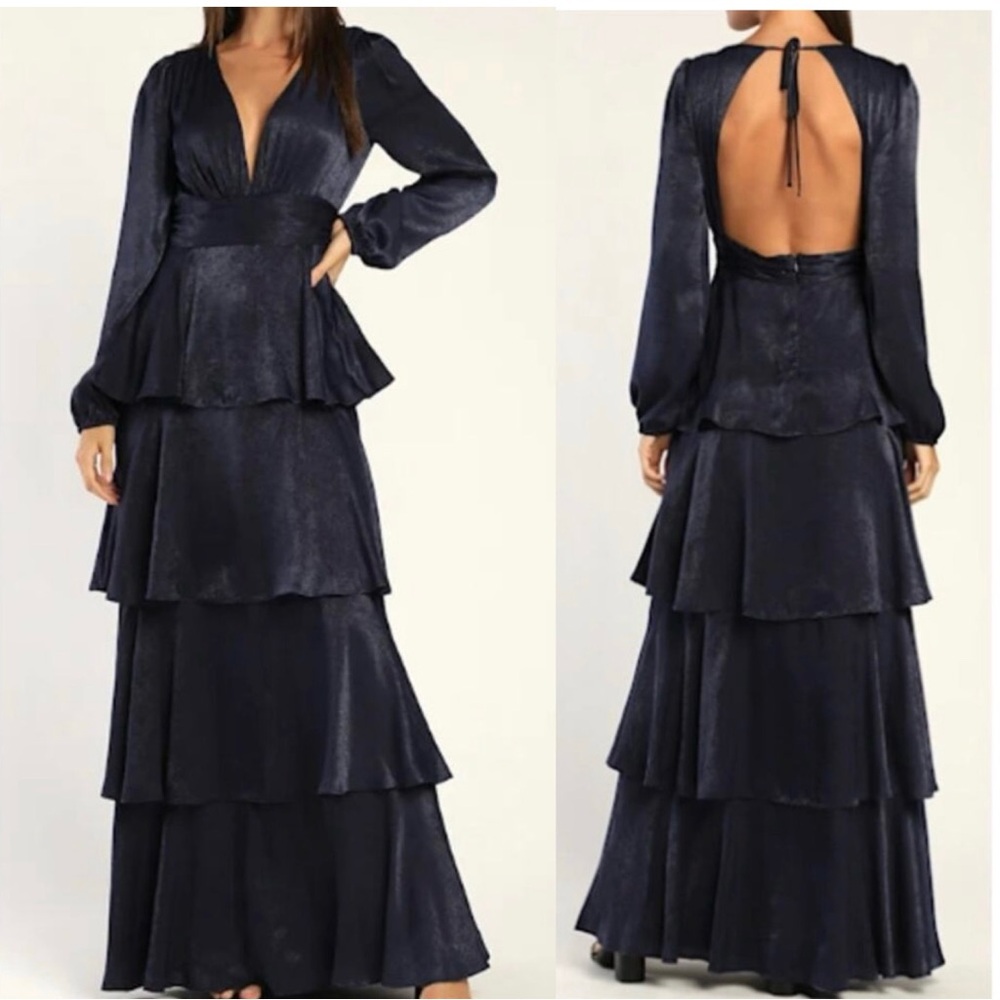 Lulus Navy Tiered Maxi Dress